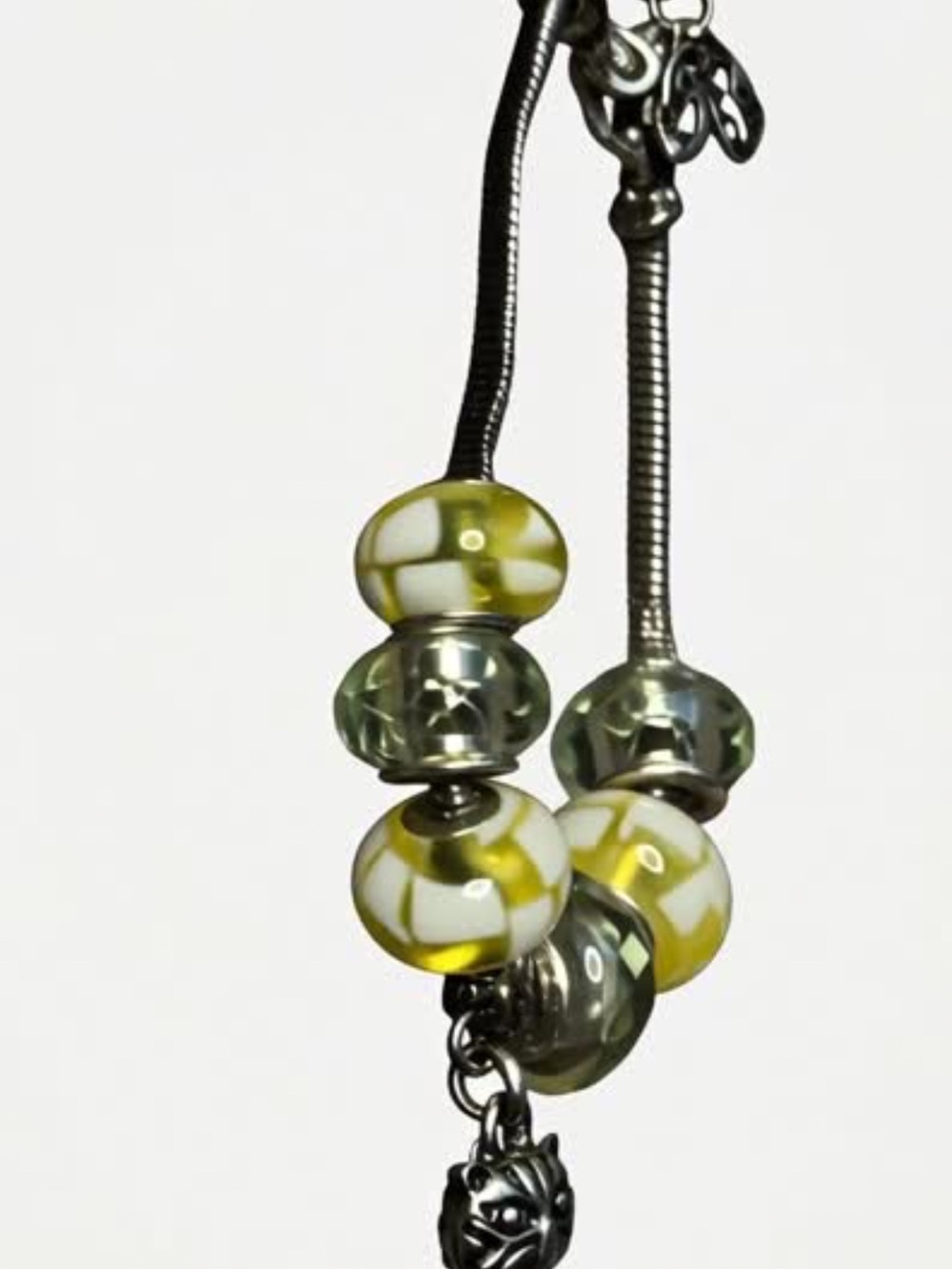 Yellow and White Glass Bead Charm Bracelet - Women's Jewelry